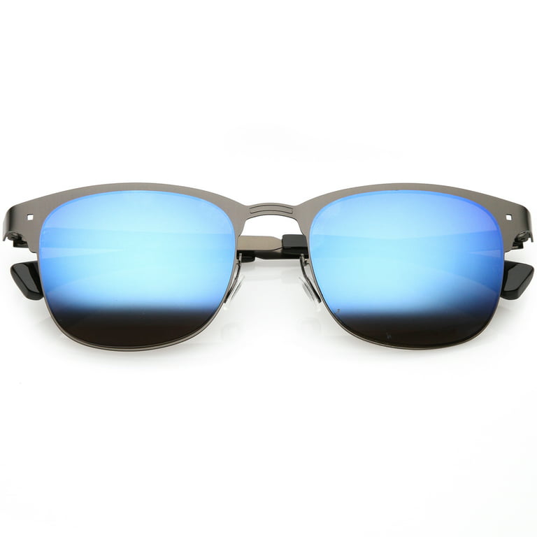 Classic Horn Rimmed Semi Rimless Sunglasses For Men Women Mirrored Lens 50mm sunglassLA 